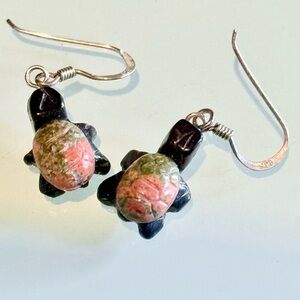 Vintage Carved Stone Turtle Earrings